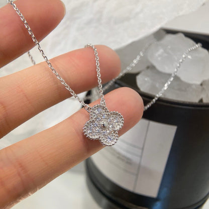 [Luxe Jewelry]CLOVER 15MM DIAMOND SINGLE FLOWER NECKLACE
