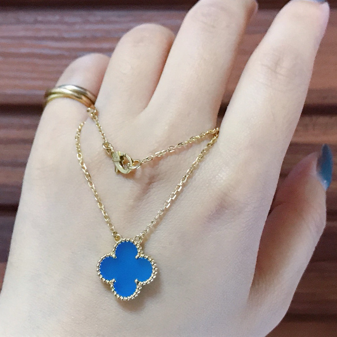 [Luxe Jewelry]CLOVER 15MM BLUE AGATE NECKLACE