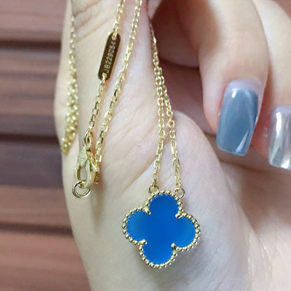 [Luxe Jewelry]CLOVER 15MM BLUE AGATE NECKLACE