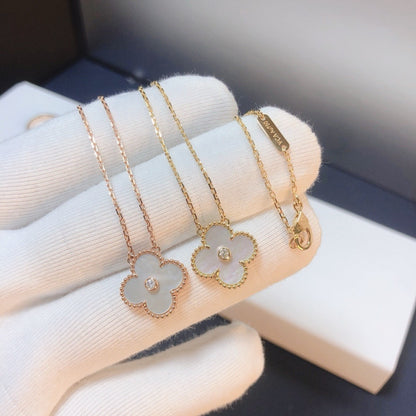 [Luxe Jewelry]CLOVER 15MM DIAMOND WHITE FRITILLARIA NECKLACE