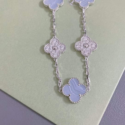 [Bijoux de luxe] Bracelet en argent avec calcédoine violette et diamants à 5 motifs 
