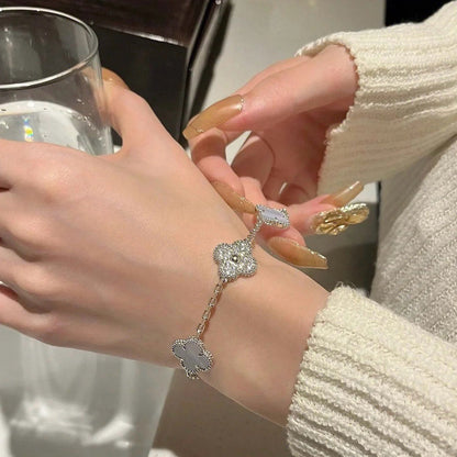 [Bijoux de luxe] Bracelet en argent avec calcédoine violette et diamants à 5 motifs 