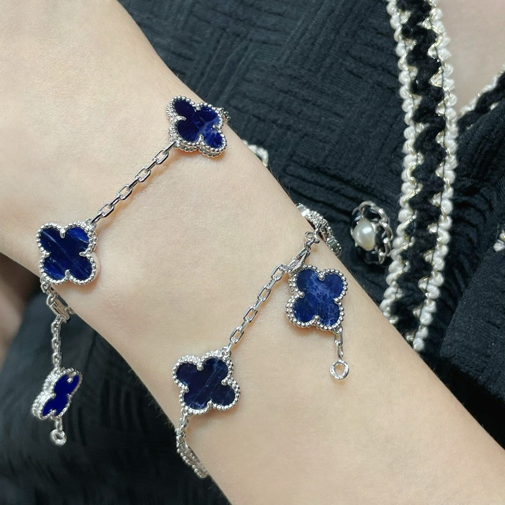 [Luxe Jewelry]CLOVER 5 MOTIF PIETERSITE SILVER BRACELET