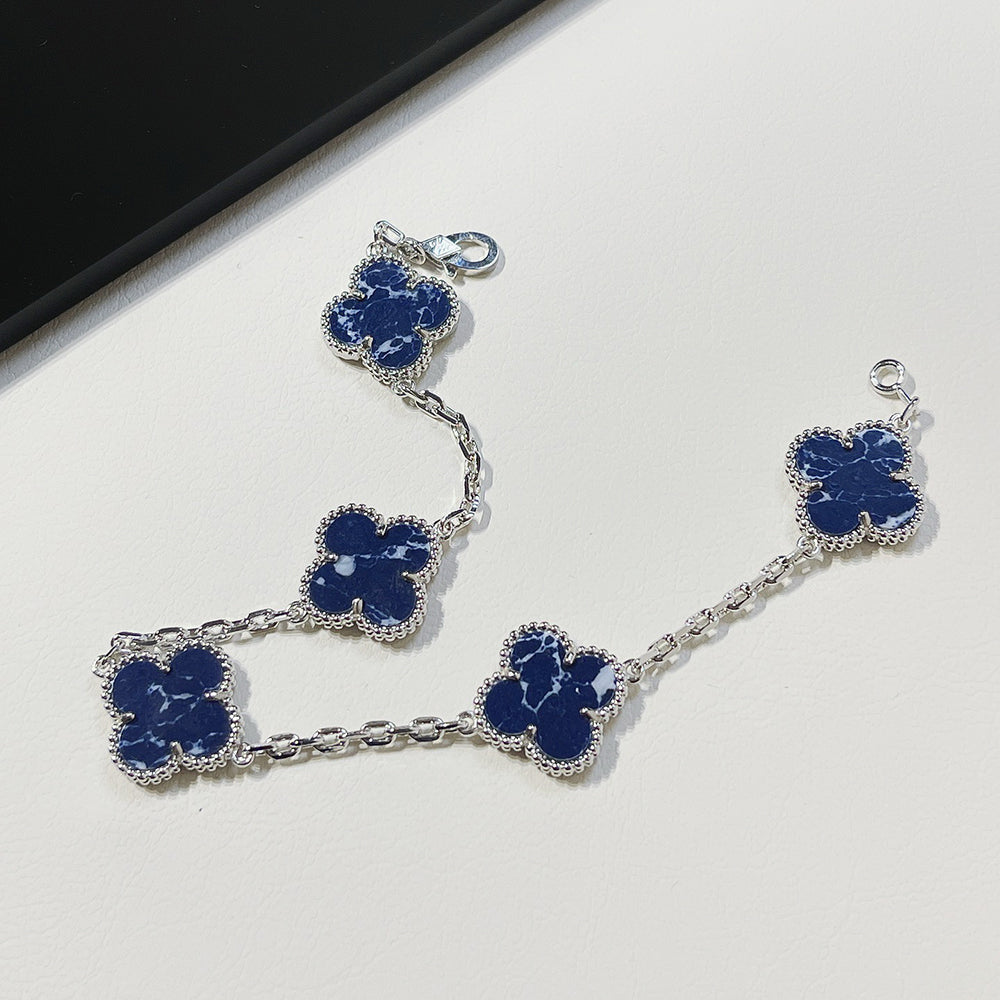 [Luxe Jewelry]CLOVER 5 MOTIF PIETERSITE SILVER BRACELET