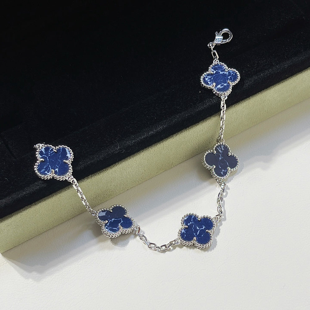 [Luxe Jewelry]CLOVER 5 MOTIF PIETERSITE SILVER BRACELET