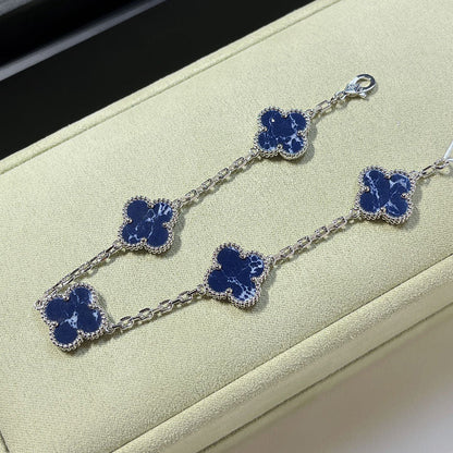 [Luxe Jewelry]CLOVER 5 MOTIF PIETERSITE SILVER BRACELET