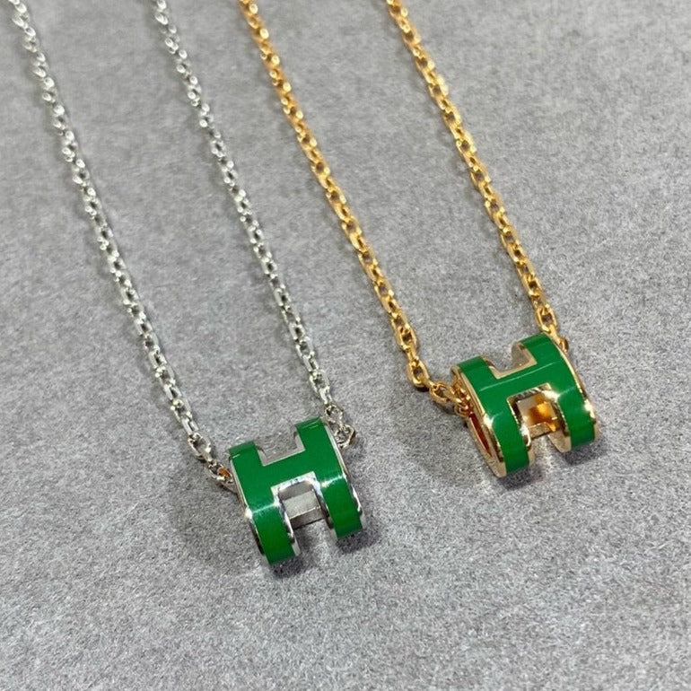 [Bijoux de luxe]Collier POP H VERT ARGENT ET OR