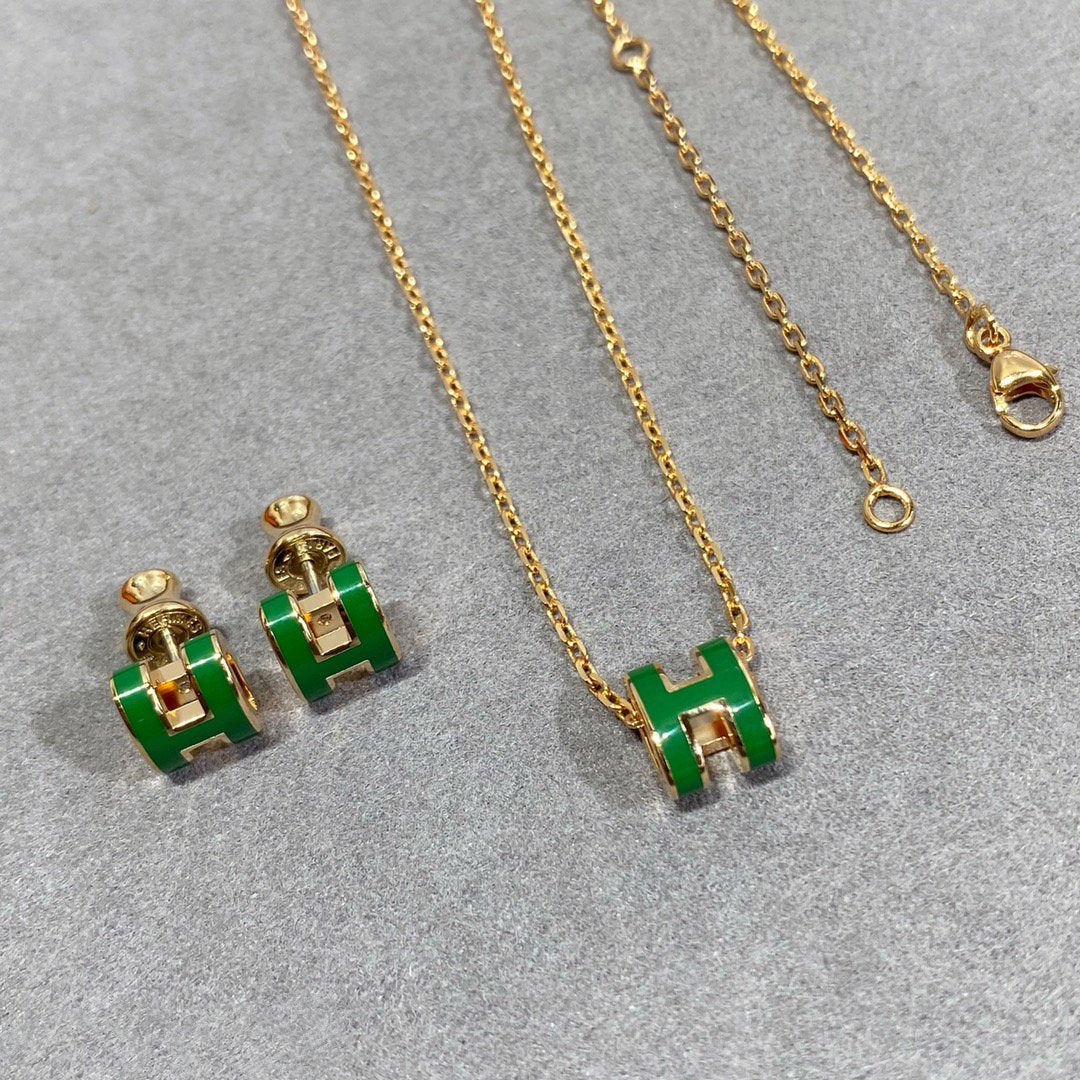 [Bijoux de luxe]Collier POP H VERT ARGENT ET OR
