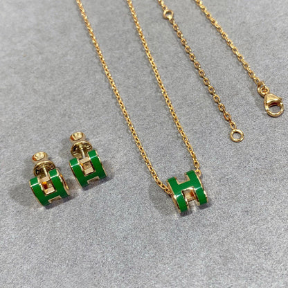 [Bijoux de luxe]Collier POP H VERT ARGENT ET OR