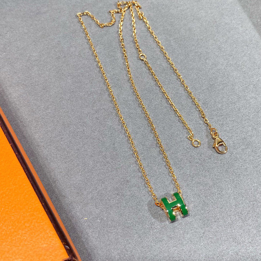 [Bijoux de luxe]Collier POP H VERT ARGENT ET OR