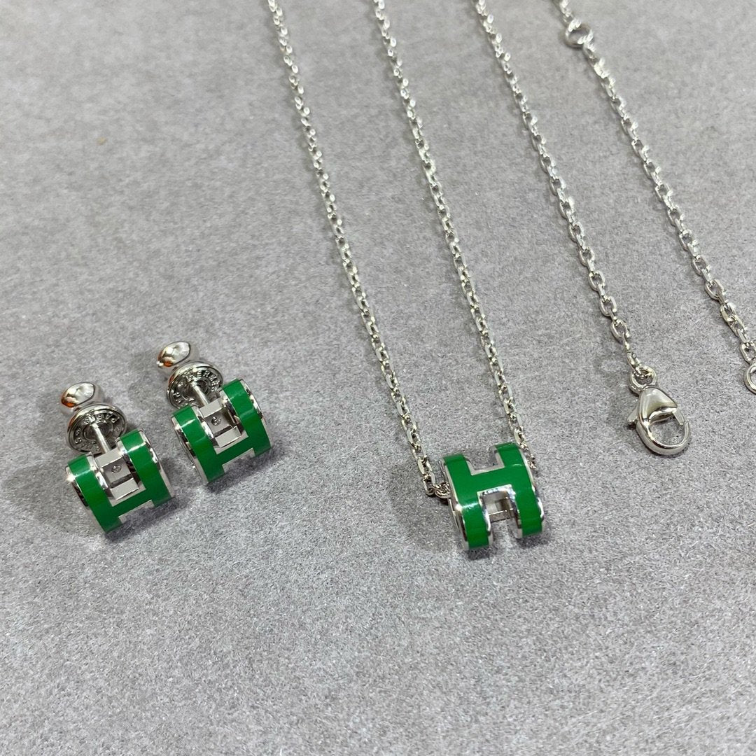 [Bijoux de luxe]Collier POP H VERT ARGENT ET OR