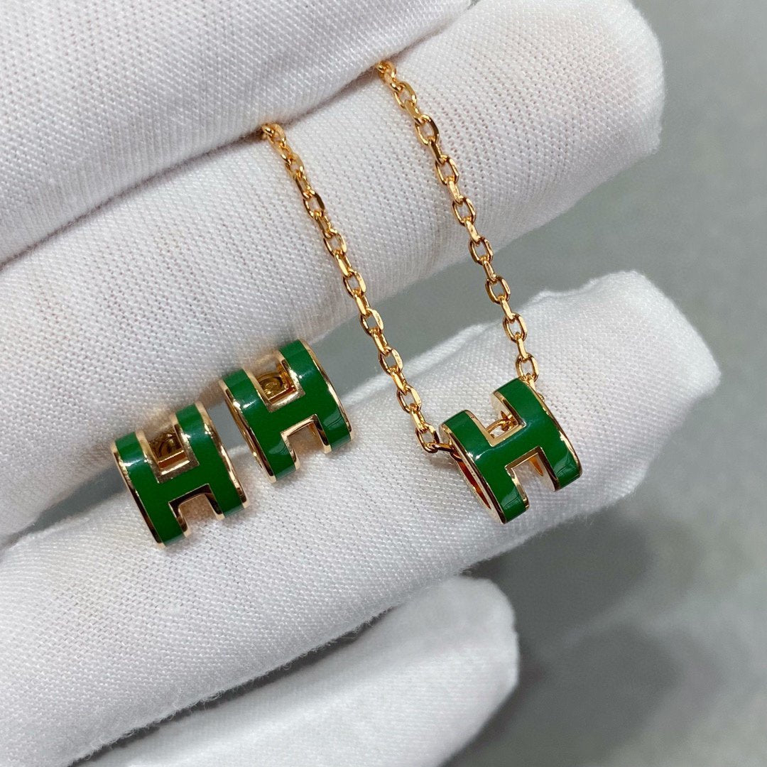 [Bijoux de luxe]Collier POP H VERT ARGENT ET OR