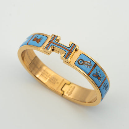 [Luxe Jewelry]H PINK GOLD BRACELET BLUE CERAMIC