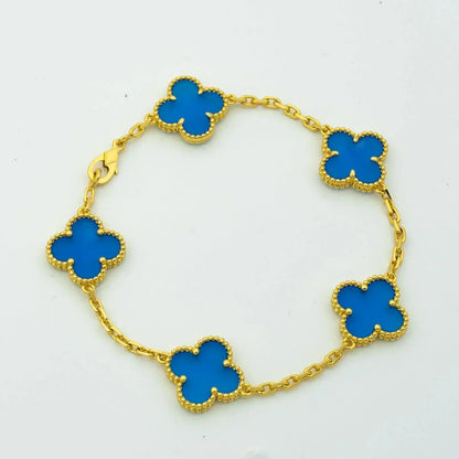 [Luxe Jewelry]CLOVER 5 MOTIFS BLUE AGATE BRACELET