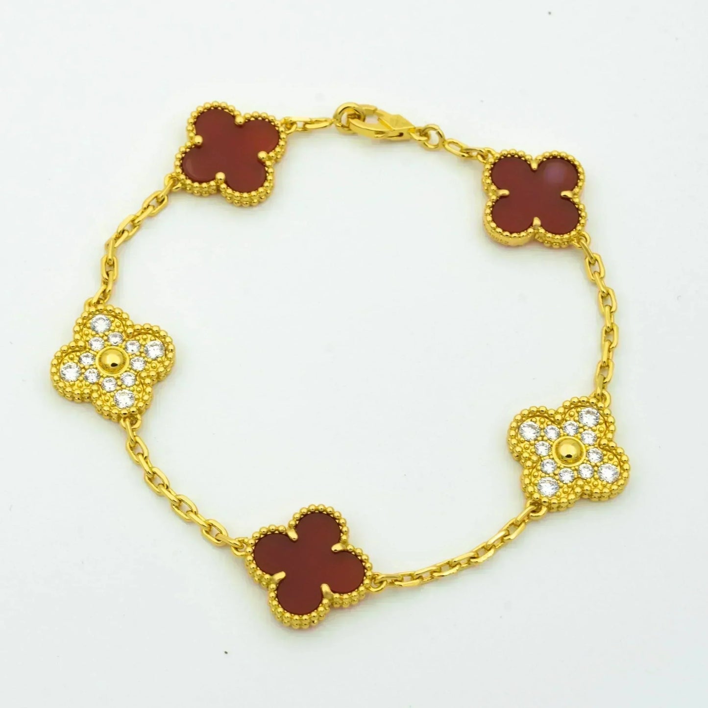[Bijoux de luxe] BRACELET DIAMANT CORNALINE 5 MOTIFS CLOVER