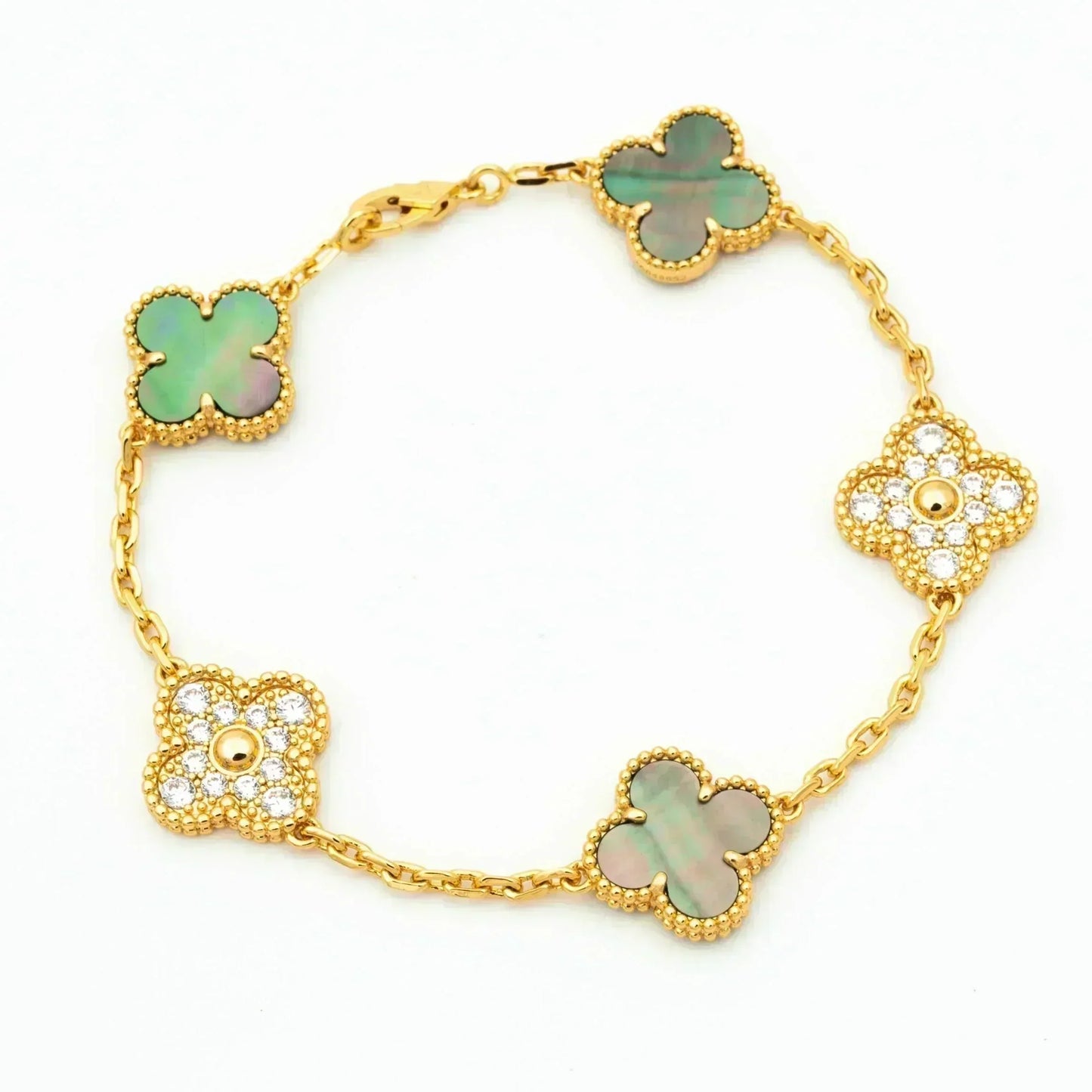 [Bijoux de luxe] Bracelet diamants gris à 5 motifs de trèfle
