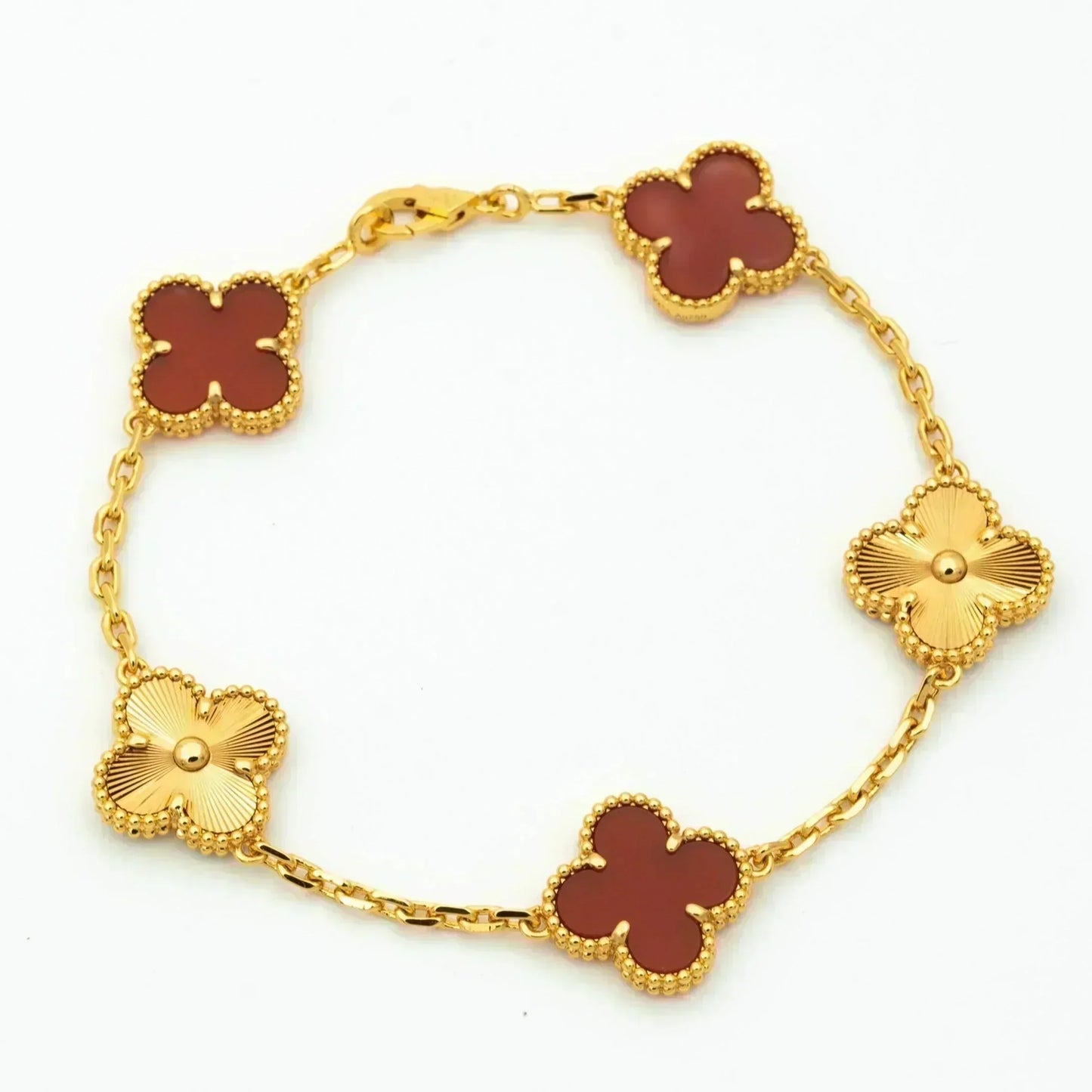 [Bijoux de luxe] BRACELET EN OR CORNALINE 5 MOTIFS TRÈFLE 