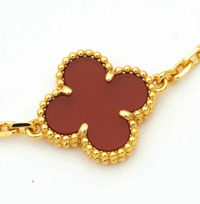 [Bijoux de luxe] BRACELET EN OR CORNALINE 5 MOTIFS TRÈFLE 