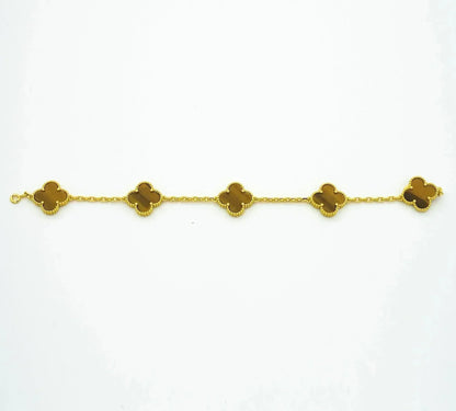 [Luxe Jewelry]CLOVER  5 MOTIFS TIGER EYE BRACELET