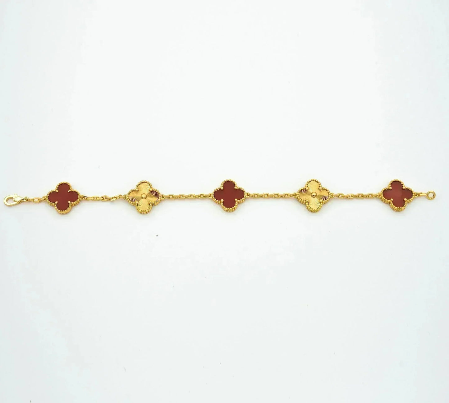[Bijoux de luxe] BRACELET EN OR CORNALINE 5 MOTIFS TRÈFLE 