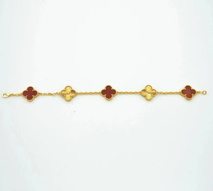 [Bijoux de luxe] BRACELET EN OR CORNALINE 5 MOTIFS TRÈFLE 
