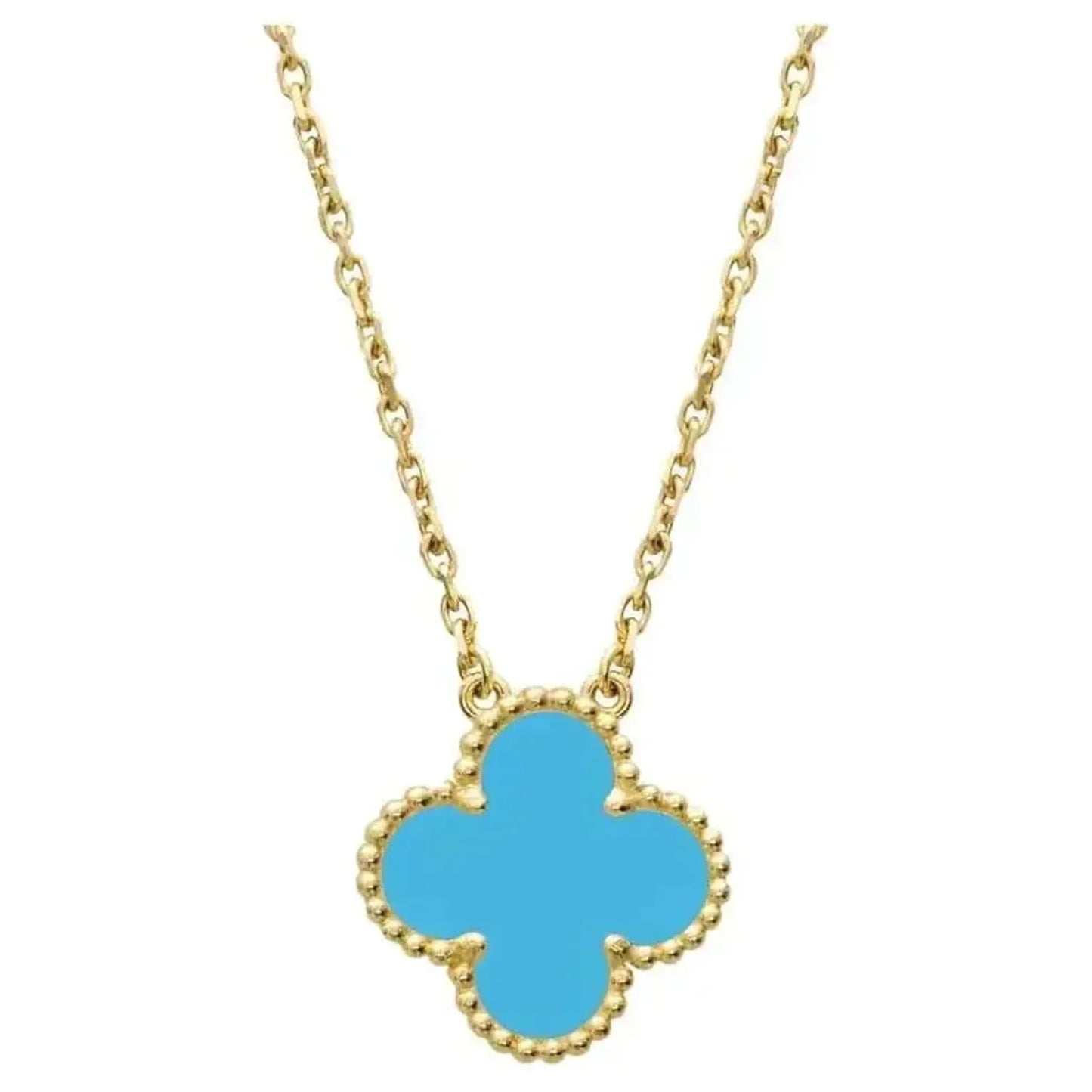 [Luxe Jewelry]CLOVER 15MM VINTAGE TURQUOISE NECKLACE