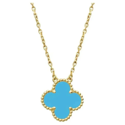 [Luxe Jewelry]CLOVER 15MM VINTAGE TURQUOISE NECKLACE