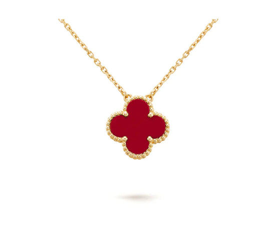 [Luxe Jewelry]CLOVER 15MM CARNELIAN SINGLE FLOWER NECKLACE