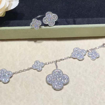 [Luxe Jewelry]CLOVER 6 MOTIFS SILVER DIAMOND BRACELET