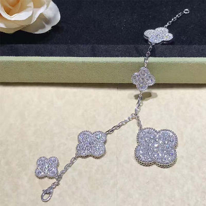 [Luxe Jewelry]CLOVER 6 MOTIFS SILVER DIAMOND BRACELET