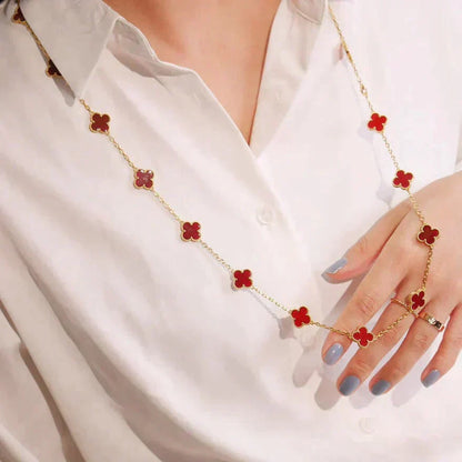 [Luxe Jewelry]CLOVER 20 MOTIFS CARNELIAN NECKLACE