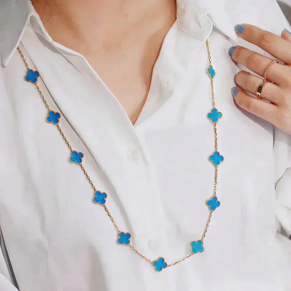 [Bijoux de luxe] TRÈFLE 20 MOTIFS TURQUOISE OR