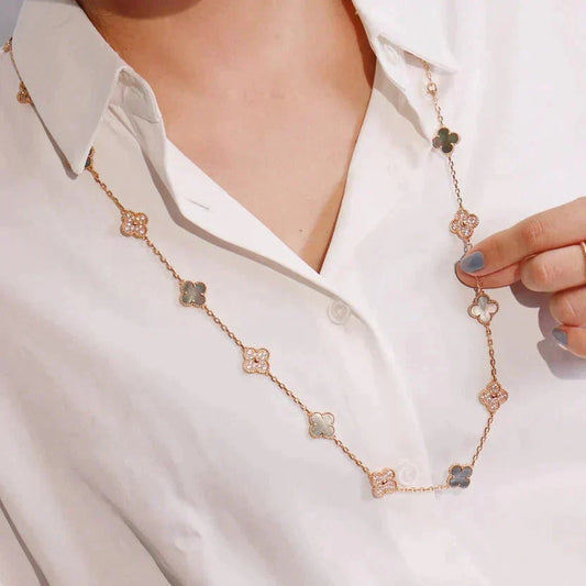 [Luxe Jewelry]CLOVER 20 MOTIFS DARK MOP DIAMOND  NECKLACE