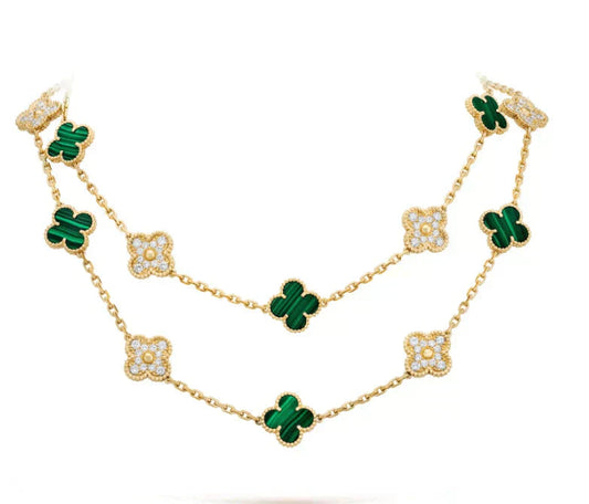[Luxe Jewelry]CLOVER 20 MOTIFS MALACHITE DIAMOND NECKLACE