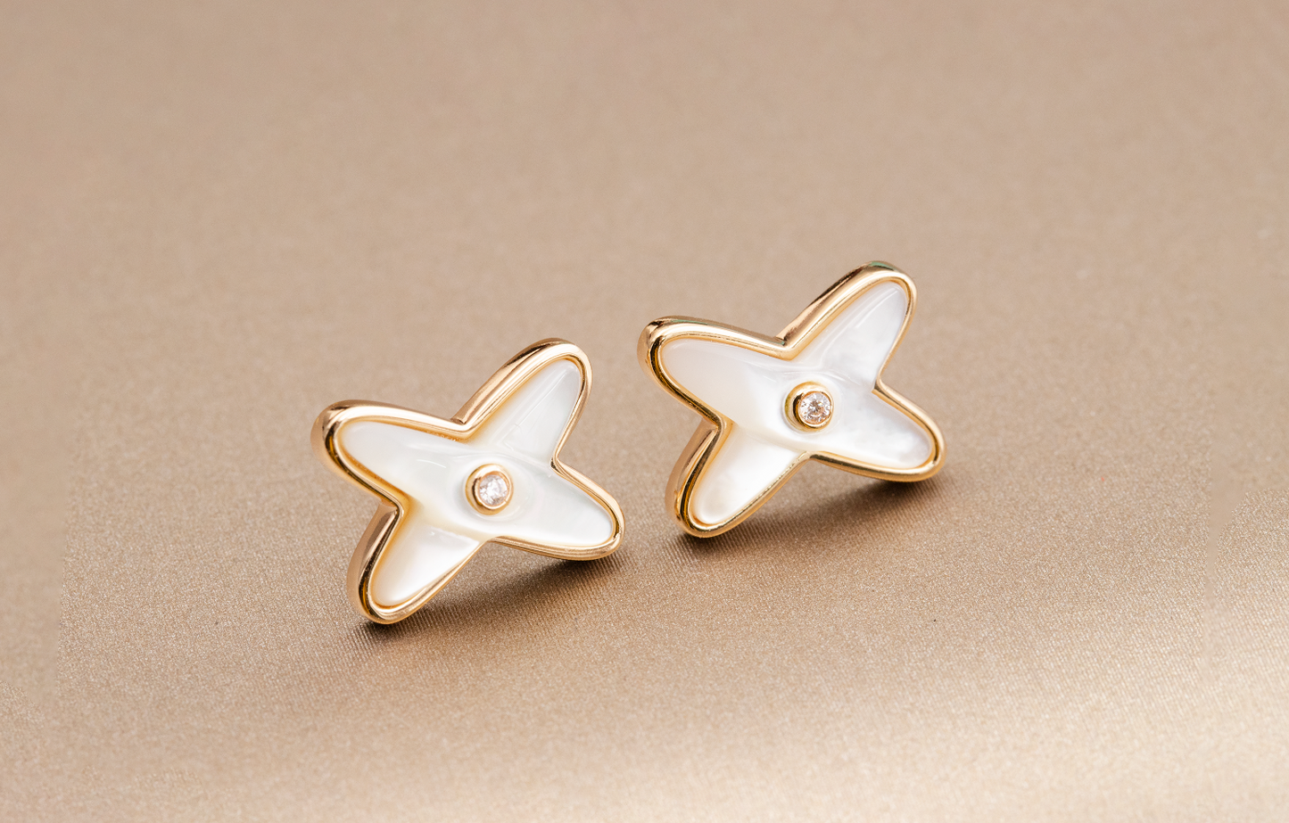 [Luxe Jewelry]JEUX DE WHITE MOP PINK GOLD DIAMOND EARRINGS