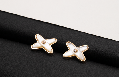 [Luxe Jewelry]JEUX DE WHITE MOP ROSE GOLD DIAMOND EARRINGS