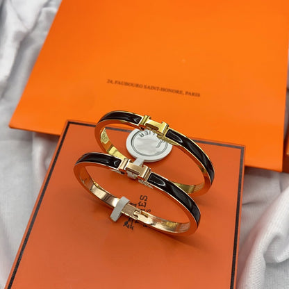 [Luxe Jewelry]CLASSIC HM CLIC BLACK 8MM ENAMEL BRACELET