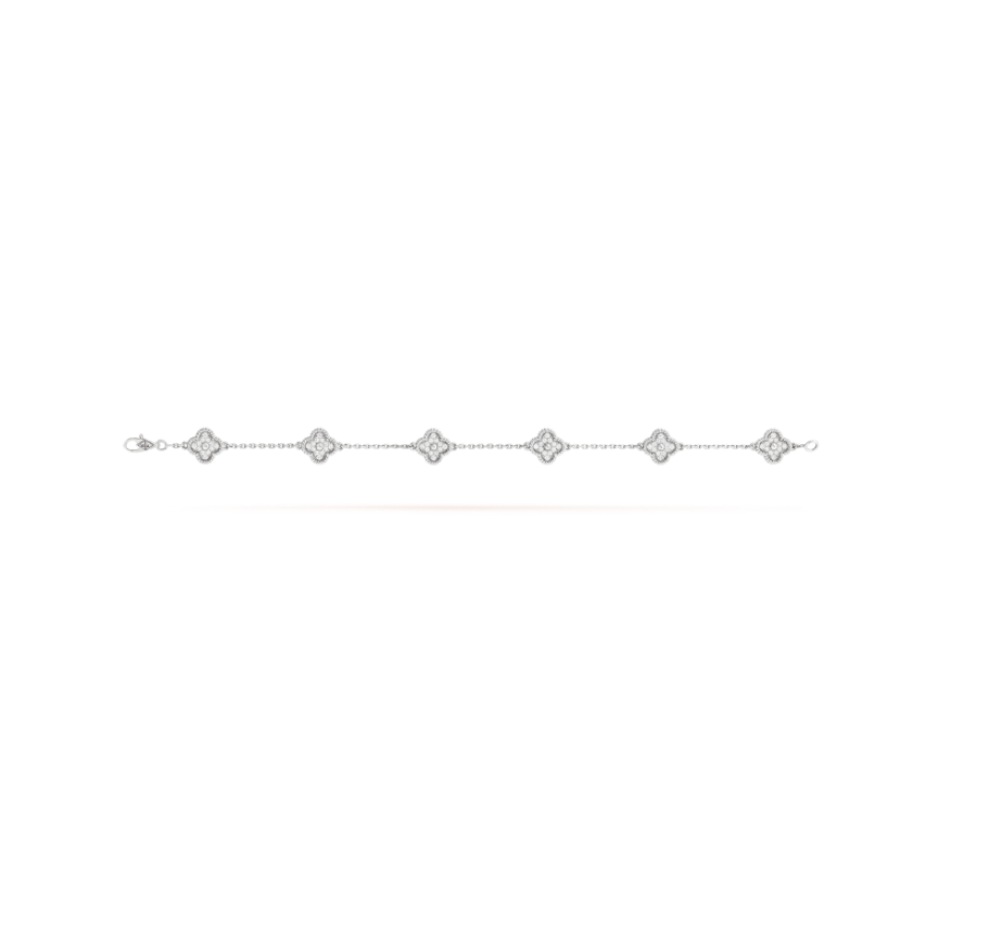 [Luxe Jewelry]CLOVER 6 MOTIF SILVER DIAMOND BRACELET