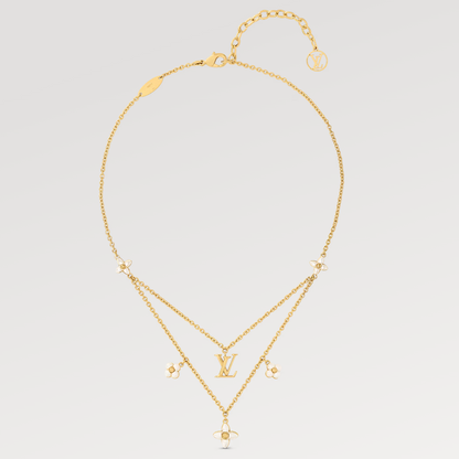 [Bijoux de luxe] Collier double rang en nacre dorée Flowergram