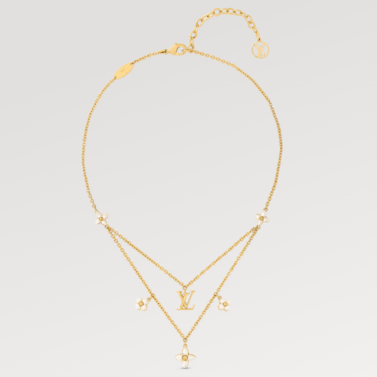 [Bijoux de luxe] Collier double rang en nacre dorée Flowergram