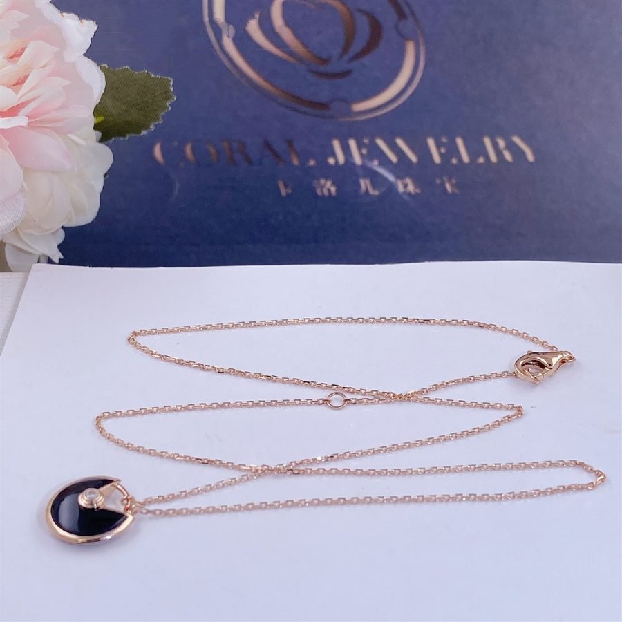 [Luxe Jewelry]AMULETTE ROSE GOLD ONYX NECKLACE