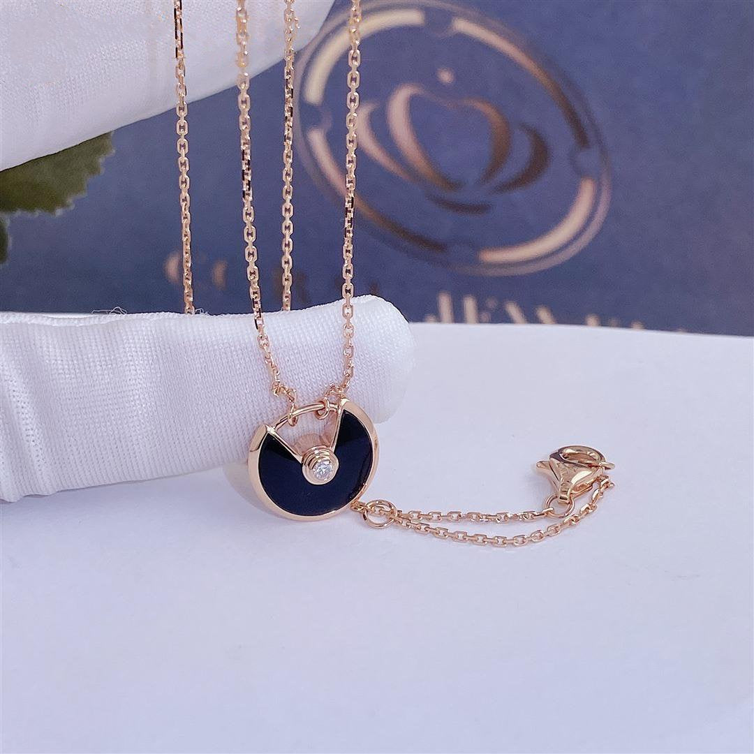 [Luxe Jewelry]AMULETTE ROSE GOLD ONYX NECKLACE