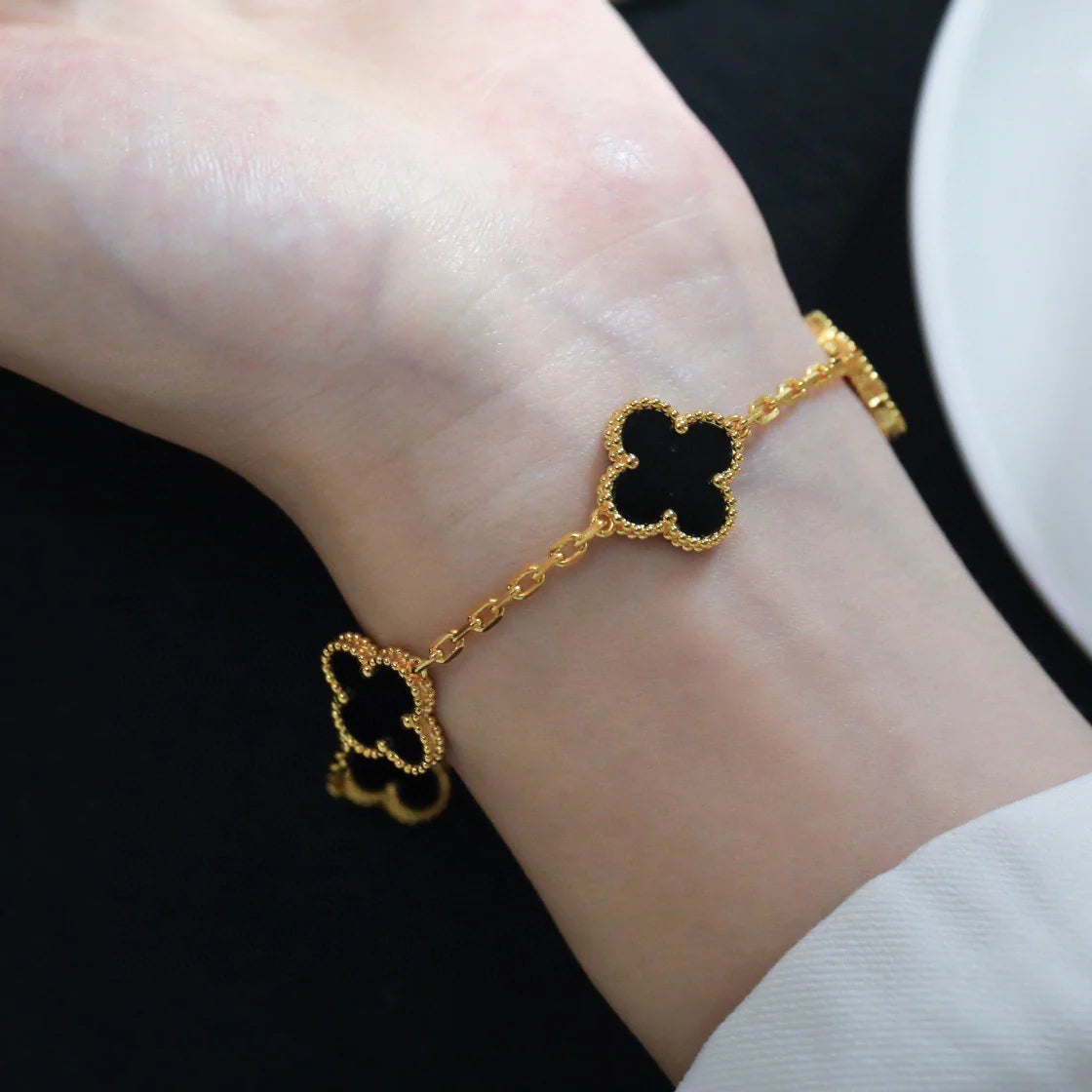 [Luxe Jewelry]CLOVER  5 MOTIFS BLACK ONYX BRACELET