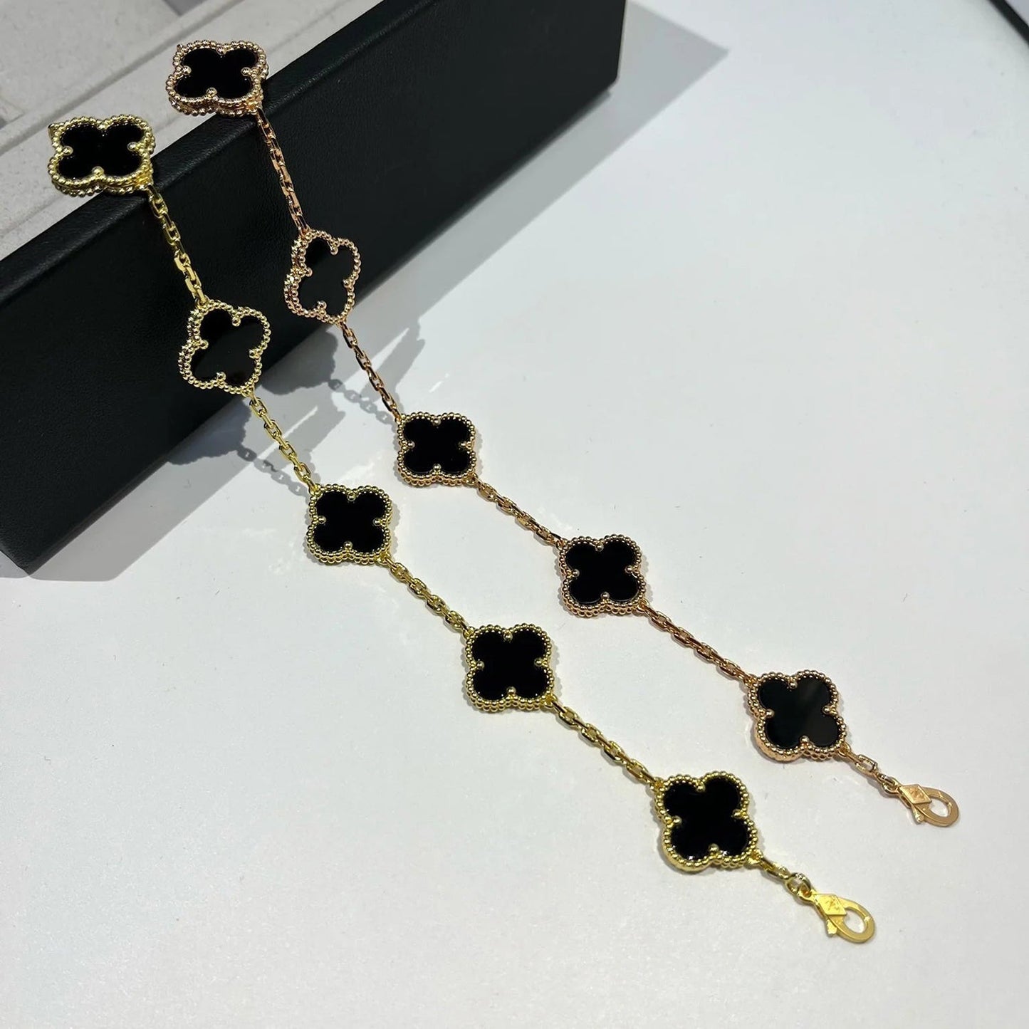 [Luxe Jewelry]CLOVER  5 MOTIFS BLACK ONYX BRACELET