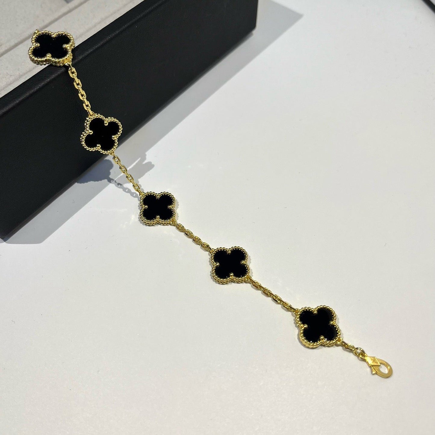 [Luxe Jewelry]CLOVER  5 MOTIFS BLACK ONYX BRACELET