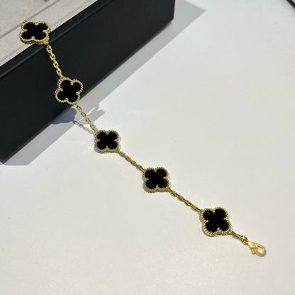 [Luxe Jewelry]CLOVER  5 MOTIFS BLACK ONYX BRACELET