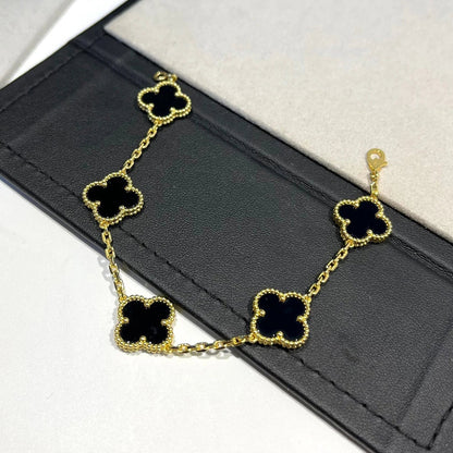 [Luxe Jewelry]CLOVER  5 MOTIFS BLACK ONYX BRACELET
