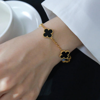 [Luxe Jewelry]CLOVER  5 MOTIFS BLACK ONYX BRACELET