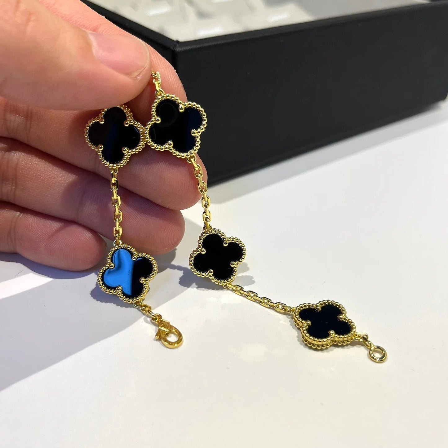 [Luxe Jewelry]CLOVER  5 MOTIFS BLACK ONYX BRACELET