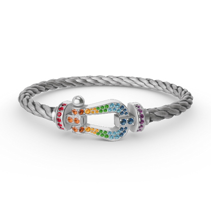 [Bijoux de luxe] FORC GRAND BRACELET DIAMANT COLORÉ FER À CHEVAL ARGENT